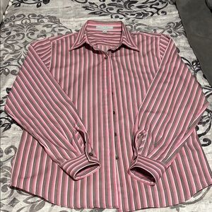 Foxcroft Wrinkle Free Women's Pink Striped Button Down Shirt Size 8